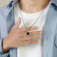 Minimalisme Acier Inoxydable Pierre Naturelle Ovale Rond Pendentif Collier Hommes Pierres Précieuses Turquoise Collier Bijoux