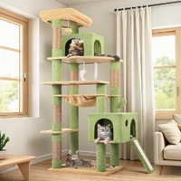 Arbre à chat en bois de luxe, plateforme rembourrée surdimensionnée, structure triangulaire stable, condos multi-niveaux, hamac, griffoir pour chats