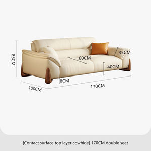 Maxky इतालवी प्रकाश लक्जरी सोफे कमरे में रहने वाले शीर्ष परत Cowhide के आधुनिक Minimalist क्रीम शैली सीधे पंक्ति फ्रेंच बड़े सोफे - Product Image 6