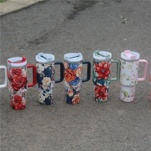 8 colori motivo floreale <span class=keywords><strong>festa</strong></span> <span class=keywords><strong>della</strong></span> <span class=keywords><strong>mamma</strong></span> 40oz <span class=keywords><strong>mamma</strong></span> Tumblers fiore rosa Mama caffè da viaggio tazze con manico e paglia per i regali - Product Image 3