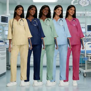 Hospital Scrub Set Women Split Woven Moisture Wicking Uniforms For Medical Use - Product Image 1