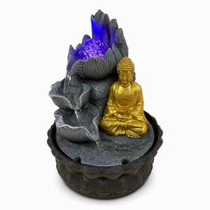 Fuente de Agua Decorativa con Figura de Buda, de Poliresina, con Forma de Loto, Bomba <span class=keywords><strong>Sumergible</strong></span> Integrada y Luz LED que Cambia de Color - Product Image 1