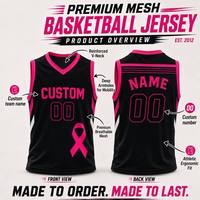 Maillot de basketball personnalisé FQ pour la sensibilisation au cancer du sein, uniforme à ruban rose, sublimé, 100 % polyester, tenue d'équipe respirante, vente en gros