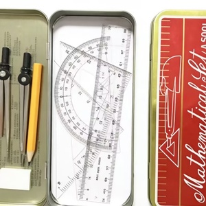Ensemble de traçage et de division géométrique en gros pour étudiants, 9 pièces, avec boîte métallique, pour le dessin mathématique - Product Image 2