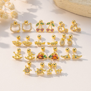 Stud Earrings Set 18K Gold Plated Cartoon Animal Design Zircon Inlay Gift Jewelry for Women Fashion Earrings - Product Image 1