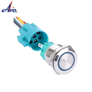 Плоская круглая головка, мгновенное или защелкиваемое светящееся кольцо, светодиодное 1NO1NC, 24 В, 12 В, 3 В, 16 мм, мгновенное 5 контактное жгут кнопочного переключателя - Product Image 6