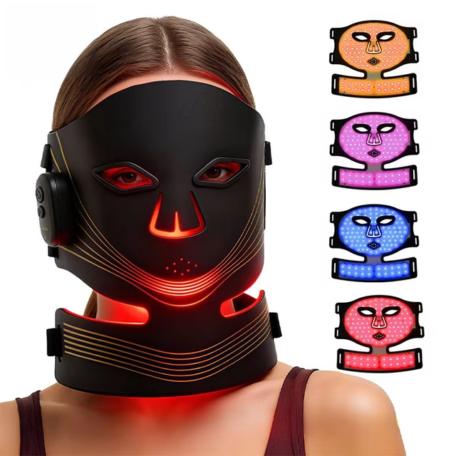 LED Facial Light Therapy Mask and Neck Infrared Red Light Therapy Mask for Face & Neck