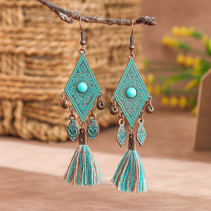 Fashion Dangle <b>Earrings</b> Alloy Turquoise <b>Tassel</b> Drop <b>Earrings</b> Women's Jewelry Boho Style Long <b>Earrings</b> - Product Image 1