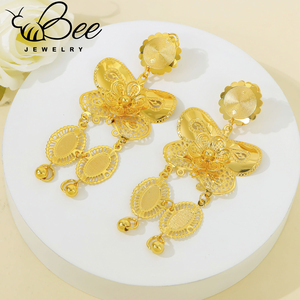 Juego de joyería nupcial africana de aleación chapada en oro de 21k con collar de borlas largas y aretes para mujeres indias, en oferta. - Product Image 4