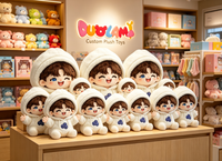 Jouets en peluche personnalisés, garçon en peluche blanc à capuche avec logo bleu sur la poitrine, cadeaux pour enfants, promotions de vacances, jouets en peluche personnalisés