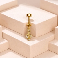 Anting-anting tusuk titanium CRYCRYSPURE G23 ASTM F136 berulir dalam, dengan CZ, untuk tulang rawan, tragus, dan flat back, perhiasan untuk wanita.