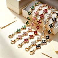 Bracelet trèfle à quatre feuilles coloré entièrement serti de diamants, style européen et américain, d'inspiration française, en alliage, pour femme, luxe léger