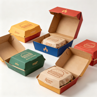 Emballage rapide en carton ondulé écologique, jetable, recyclable, robuste, en papier kraft, avec doublure en éponge et gaufrage, pour poulet frit, burgers et frites