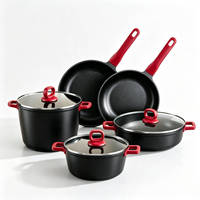 Ustensiles de cuisine classiques en aluminium moulé, couvercles en verre trempé, revêtement antiadhésif, poêle à frire, casserole, faitout pour la cuisson, durables et écologiques