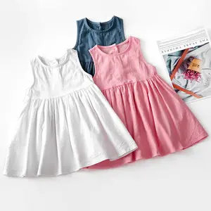 Stock per abiti estivi senza maniche neonate neonate vestito blu rosa solido abbigliamento casual 000Y