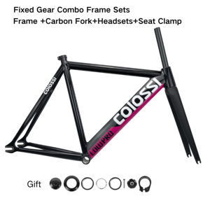 Juego de Cuadro Completo 700C de Piñón Fijo - Cuadro de Aleación 6061 + Horquilla de Carbono + Caja de Dirección + Abrazadera de Asiento - Bicicleta de Pista de Una Velocidad con Freno V BB68 - Product Image 1