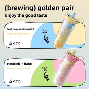 Vaso de PC de doble compartimento de gran capacidad con separación de té y pajita, para bebidas frías, jugos de frutas y agua, ideal para primavera/verano, con diseño atractivo y para oficina. - Product Image 5