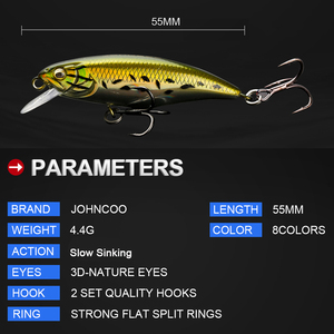 JOHNCOO 55mm 4.4g Minnow Hard Lures per Spigola 2020, Wobbler a Lenta Affondamento, Esche Artificiali da Pesca - Product Image 2