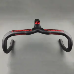 TOSEEK Black/Red T800 Matte Full Carbon Fiber Integrated Road Bicycle Handlebar Bike Handle Bent bars with stem 400/420/440mm