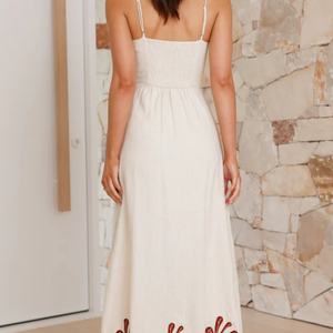 Robe en lin de haute qualité OEM, ajustée avec des panneaux, corset sans bretelles, robe pour femmes, robe midi brodée pour femmes - Product Image 4