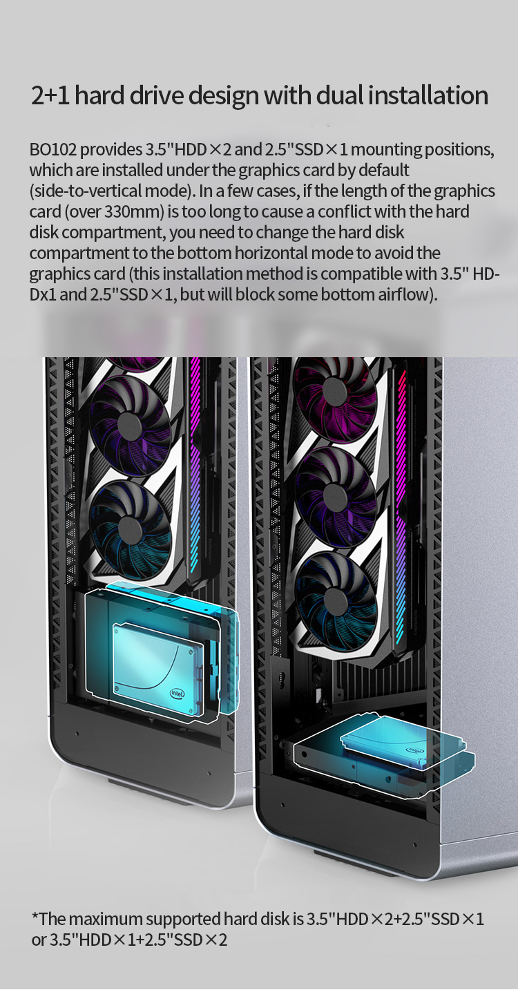 Jongsbo — boîtier BO102 à trois chambres en verre, mini tour de pc pour jeux vidéo, compatible avec NAS, pour ITX