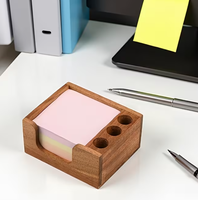 Organisateur de bureau moderne en bois d'acacia avec distributeur de notes adhésives, taille personnalisable, étagère de rangement multifonctionnelle
