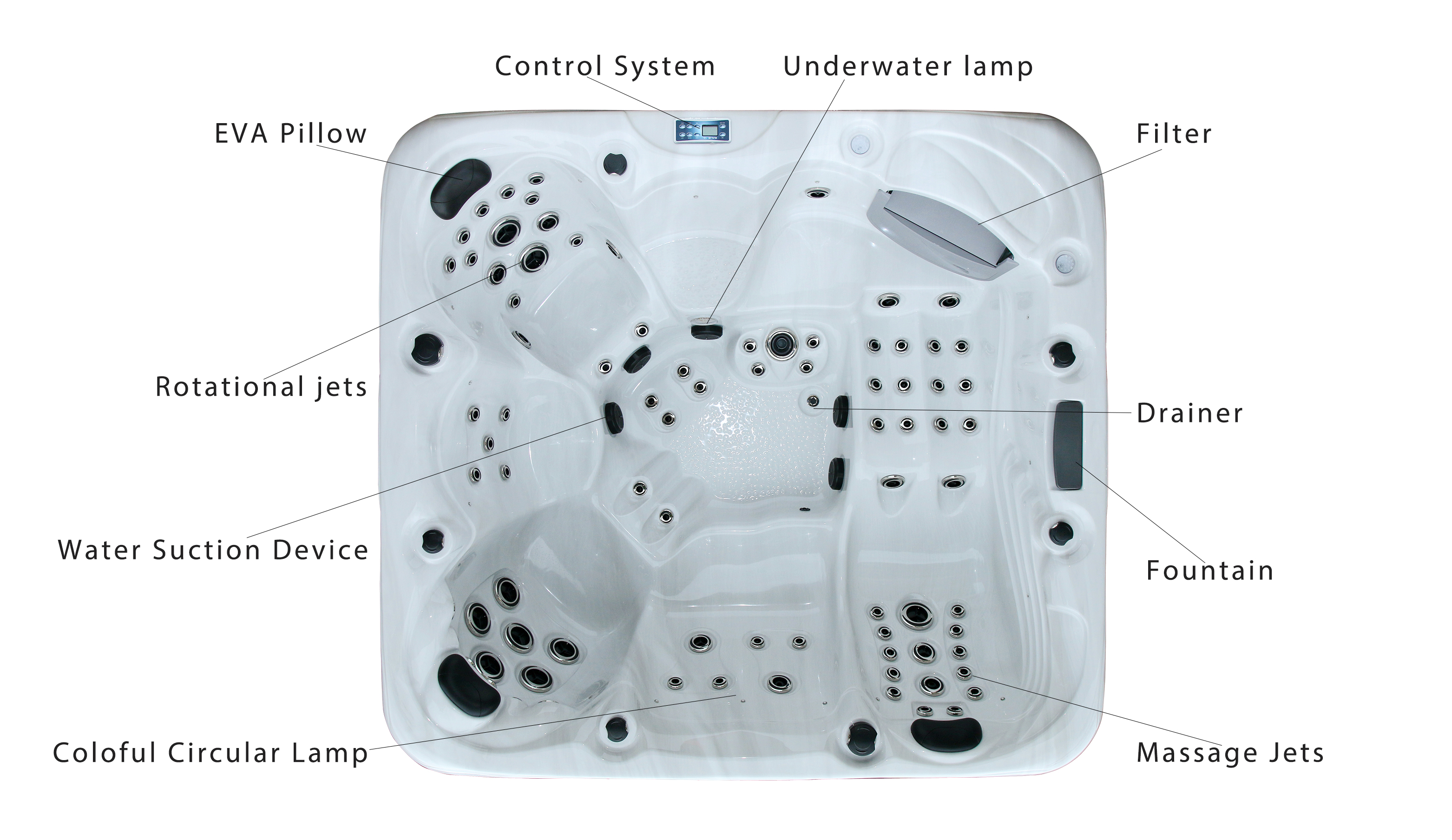 Extra Large Acrylic 6 People Spa Hot Tub Whirlpools Bathtub With 93 Jets