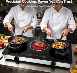 Table de cuisson hybride électrique et infrarouge à 3 brûleurs, portable, 2000W, en verre trempé, avec allumage électronique - Product Image 4