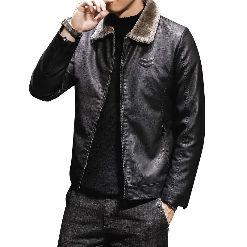 New men's leather jacket middle-aged and elderly men's clothing thickened trendy fur