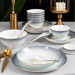 Service de table en céramique Jingdezhen, bols et assiettes en porcelaine fine, design moderne, baguettes jetables et coffret cadeau de déménagement - Product Image 4