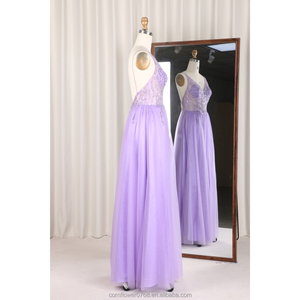 优雅的丁香紫色a线意大利面条带透视薄纱婚礼派对礼服现代伴娘舞会礼服高品质 - Product Image 2