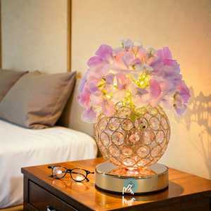Lampe de <span class=keywords><strong>table</strong></span> rechargeable à LED en forme de fleur artificielle, cristal, pour cuisine, chambre, bureau, décoration intérieure, Hortensia rose en pot - Product Image 4