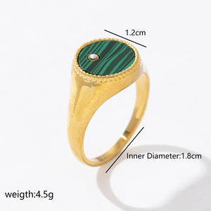Elegante Frauen wasserdicht 18 Karat Edelstahl Türkis Wasser tropfen <span class=keywords><strong>Abalone</strong></span> <span class=keywords><strong>Shell</strong></span> Zirkon Malachit Ring - Product Image 2