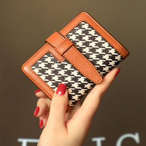 <span class=keywords><strong>Portafoglio</strong></span> da <span class=keywords><strong>donna</strong></span> a scacchiera retrò marrone <span class=keywords><strong>nero</strong></span> con cerniera corta con chiusura aperta in Nylon con fodera leopardata - Product Image 4