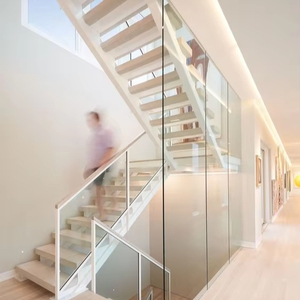 Foshan Factory'<strong>s</strong> Modern Indoor Iron Steel Straight <strong>Stairs</strong> New Style Wood Staircase with Glass Railing for Villa and Apartment - Product Image 3