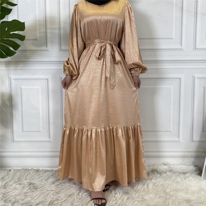 65310# New Smooth <b>Printing</b> Satin Peplum Abaya Dress Loose Large Hem Black Abaya Dresses <b>Islamic</b> Clothing Muslim Women - Product Image 5