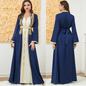 Müslüman iki parçalı setleri uzun elbise abaya kaftan İslami giyim Robe Femme Musulmane pelerin sonbahar kış toptan dantel Abaya