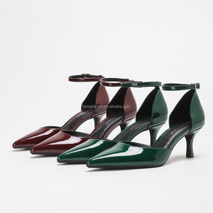 6002-4 Sandales à Talons Hauts Mi-Hauts pour Femmes, Modèle Tendance et Élégant, en Stock, Pointues et Creuses avec Bride à la Cheville, de Haute Qualité - Product Image 1