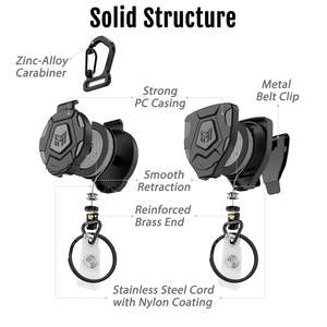 Double version Porte-clés rétractable avec clip ceinture et mousqueton, cordon en acier de 31,5 pouces, 9 oz, rétraction pour usage tactique et industriel - Product Image 5