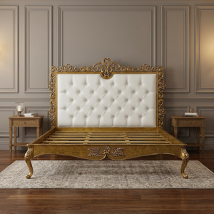 Muebles de dormitorio de cama de caoba tapizados de madera maciza de estilo francés de Diseño Europeo de Jepara Indonesia - Product Image 3