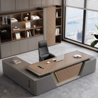 Bureau de direction moderne de luxe en bois, taille personnalisée, avec commande vocale, éclairage LED et armoire à serrure à code.