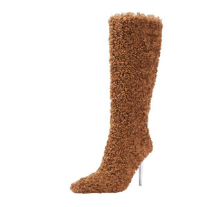 Bottines en fourrure pour femme, bout pointu, talons aiguilles, nouvelle mode, fourrure synthétique - Product Image 1