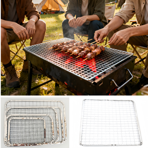 Griglia Quadrata in Filo d'Acciaio Spesso 18-28cm, Antiaderente, Portatile, per Barbecue a Carbone, Non Facilmente Deformabile, Usa e Getta - Product Image 4