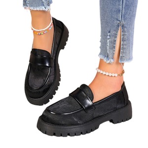 รองเท้าโลฟเฟอร์พื้นหนาสไตล์อังกฤษลายพิมพ์ฤดูใบไม้ร่วงสำหรับผู้หญิง ส้นหนา ไซส์ใหญ่ รองเท้าพื้นหนาแบบสวม สไตล์ลำลอง - Product Image 5