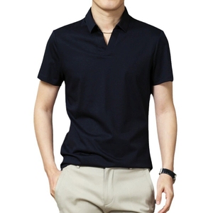 T-shirts d'été personnalisés pour hommes, tricotés à manches courtes, style <span class=keywords><strong>polo</strong></span> à col rabattu, couleur unie, basique simple, vente en gros - Product Image 6