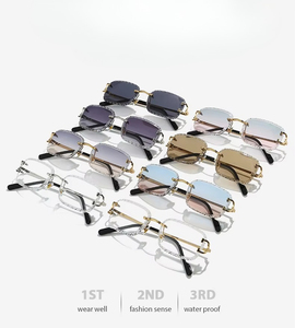 Luxury Rimless Square Sunglasses Gradient Lens Diamond Cutting UV400 Trendy Designer Style Womens <b>Eyewear</b> - Product Image 6