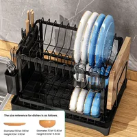 Égouttoir à vaisselle à 2 niveaux grande capacité, non pliable, support d'égouttoir d'évier de cuisine, support pour planche à découper, étagères organisatrices en métal antirouille