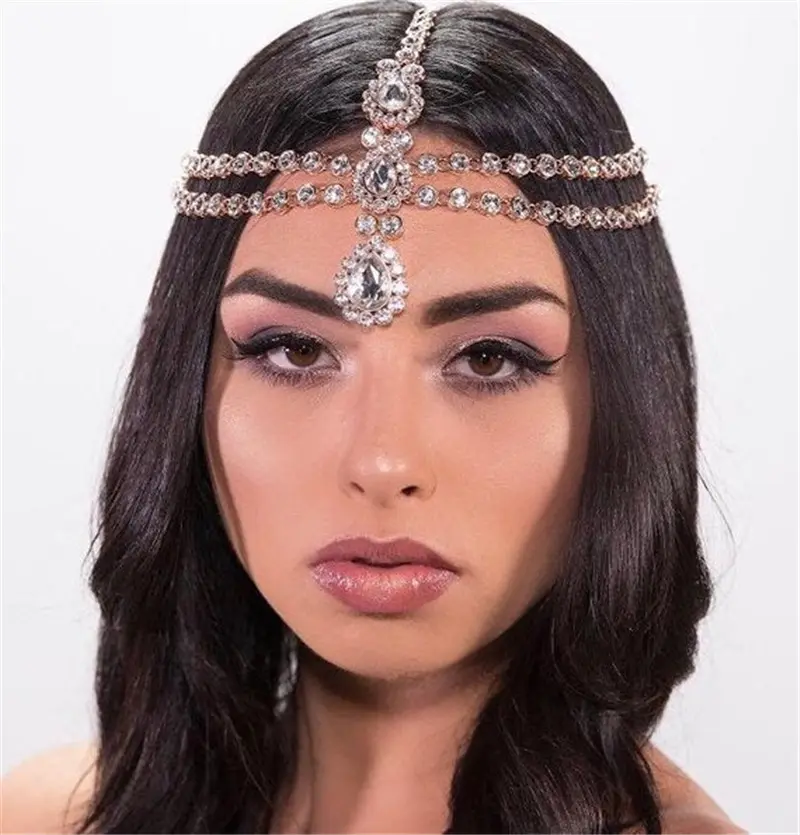 Bride Bohemia Jewelry Crystal Head Chain Hair Accessories Rhinestone Forehead Chain Bridal Headband Handmade Jewelry