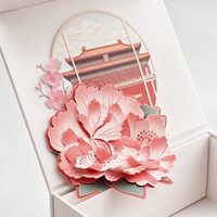 Boîte Cadeau Pop-up Pivoine Leabon, Style Chinois Blanc, Artisanat en Papier Floral 3D, Boîte à Poignée en Cuir, Luxe, Vente en Gros Usine