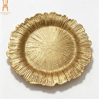 Assiette de présentation décorative en plastique plaqué or avec bordure corail, de luxe, pour mariage, événement, hôtel, décoration de table